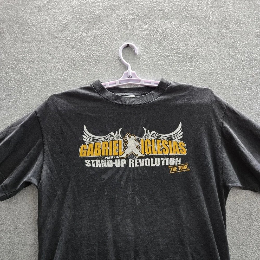 Fluffyshop Men Shirt L Black Graphic Gabriel Iglesias Band Tee Logo READ